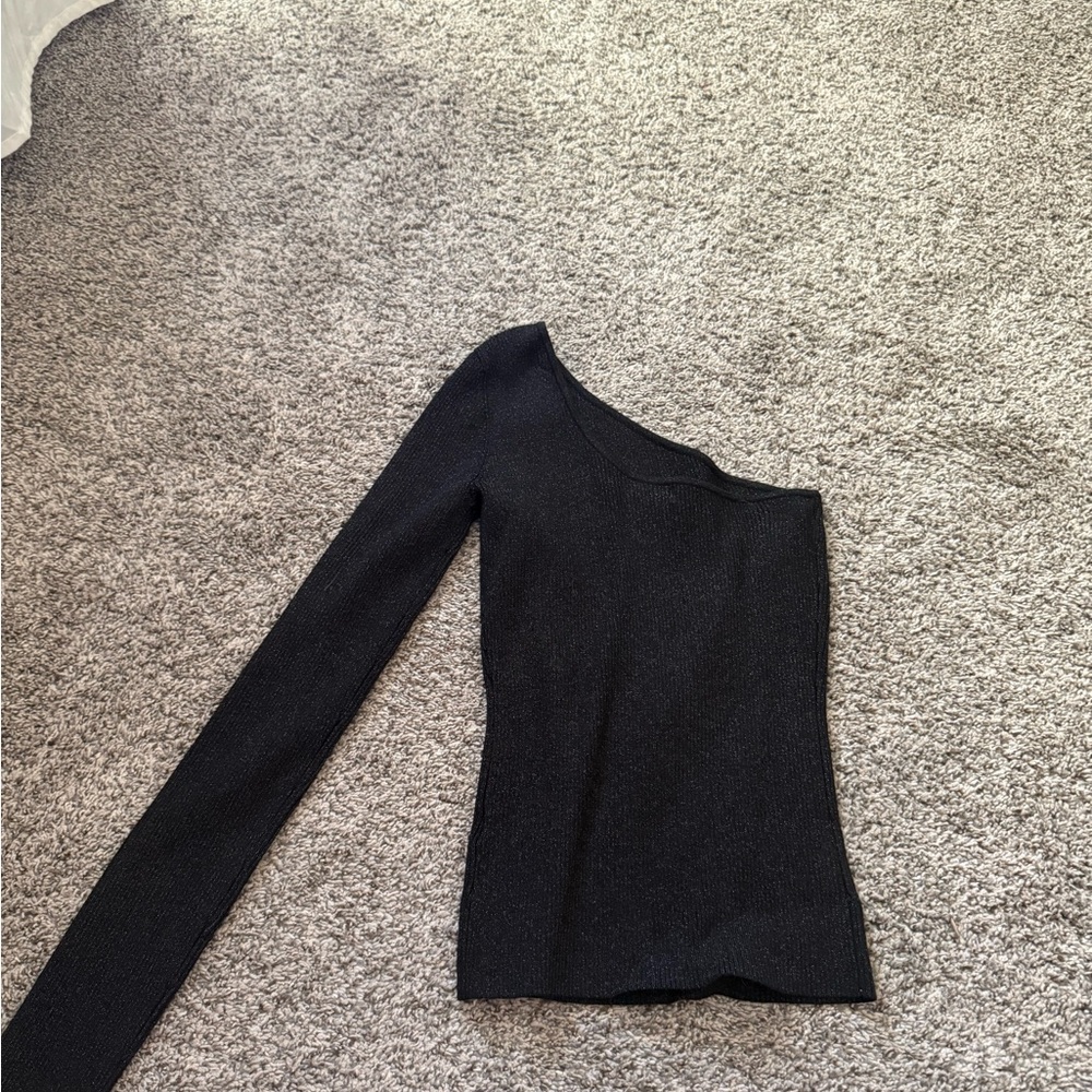 Bailey 44 Black Off-the-Shoulder Shimmer Sweater